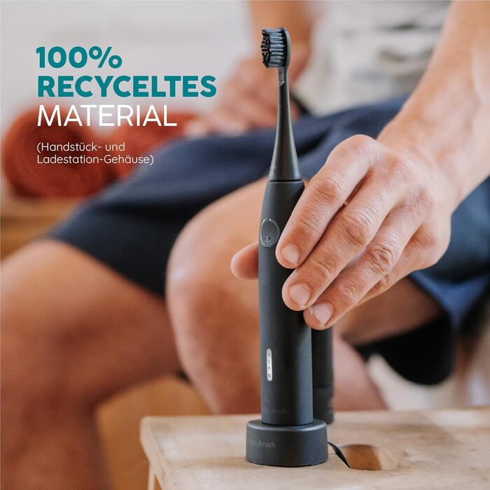 Електрична звукова зубна щітка happybrush® Eco Vibe 3 - Тест-переможець - 100 днів тестування. В комплекті 4 насадки. Чорний колір.