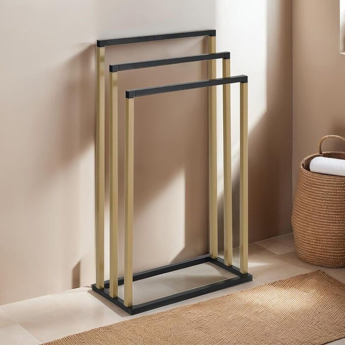 Підставка для рушників KUNO, чорний/золотий, металева, з 3-ма перекладинами, самостійна