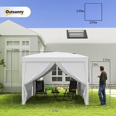 HOMCOM 3x3m Gazebo with 4 Side Walls & Windows, UV Protection, Includes Carry Bag, Steel & Oxford Fabric, White