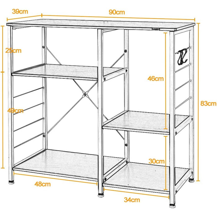 Стелаж для кухні та мікрохвильової печі Soges Bäckerregal, білий, 3 полиці