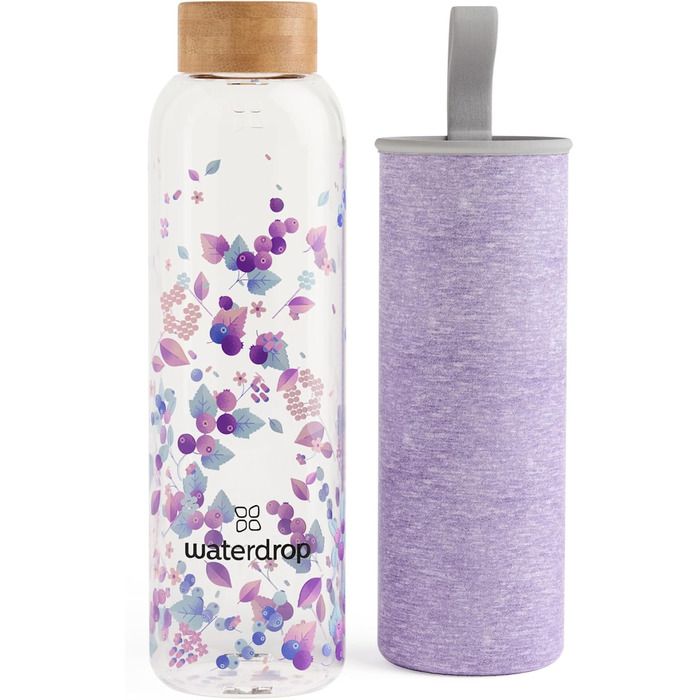 waterdrop® Edition Glass Bottle 600ml Drinking Bottle, Leak-Proof Glass, Suitable for Carbonated Drinks | BPA-Free Water Bottle including Neoprene Sleeve | Dishwasher-Safe, Lightweight Borosilicate Glass Bottle (Boost Melange)