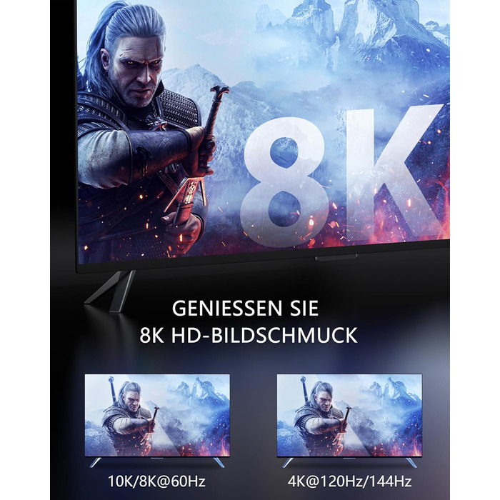 HDMI кабель Stouchi 2м 8K 4K Ultra High Speed з підтримкою eARC HDR10, 48Gbps, 144Hz, сумісний з RTX 3080, PS5, Xbox Series X, Fire TV, Roku TV, Samsung, Sony, LG (сірий)