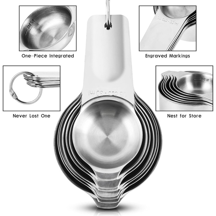 Measuring Cup and Spoon Set, Stainless Steel Measuring Cups and Spoons, 20 Piece, including 7 Measuring Cups and 9 Measuring Spoons, 1 Leveler, 2 Rings, 1 Conversion Chart, Kitchen Gadgets for Cooking and Baking
