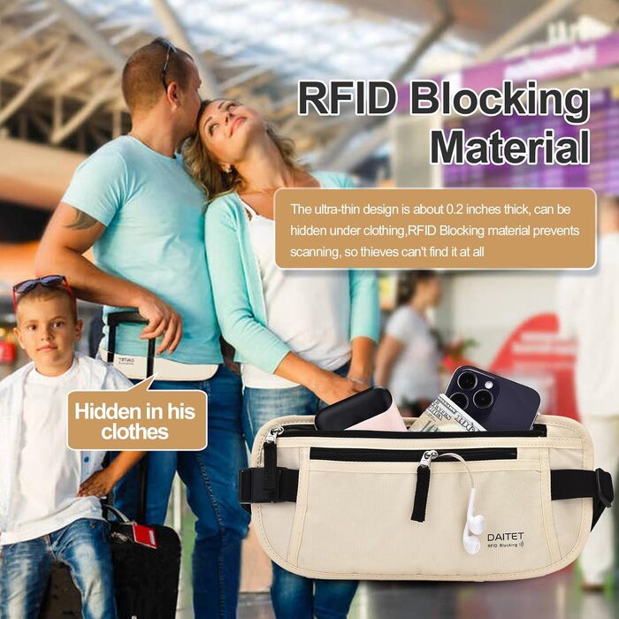 RFID-захисний поясний гаманець для чоловіків та жінок, слинг-сумка для подорожей та бігу, ширина пояса 3.7 см, захист від RFID