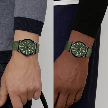 Годинник чоловічий LN LENQIN Military 30M водостійкий кварцовий годинник з датою на ремінці з нейлону, тактичний спортивний годинник для чоловіків (зелено-чорний)