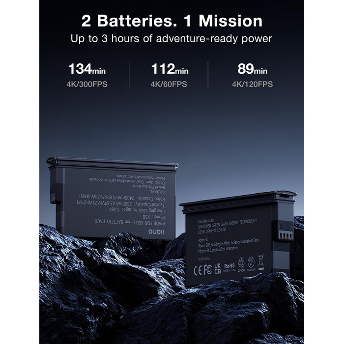 Зарядний пристрій llano AC2 30W Hub для Insta360 X5 з двома акумуляторами 2500mAh, 3 слоти PD, LED-індикація