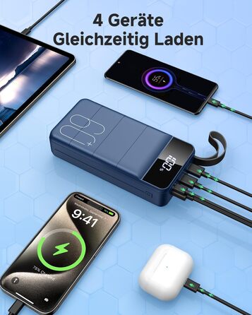 Power Bank 60000mAh 22,5W USB-C: Зовнішній акумулятор для смартфонів, планшетів, блакитний