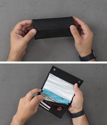 Richhoff Tobacco Pouch made of Premium Leather - Tobacco Bag with Magnetic Closure - Rolling Pouch with Extra Double-Paper & Filter & Lighter Pocket - Tobacco Bag - (Black)