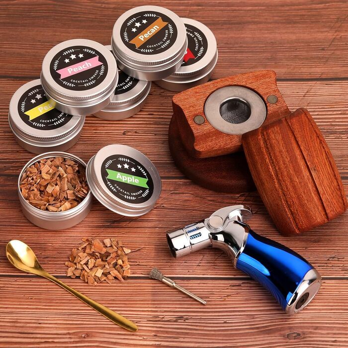 Набір для копчення коктейлів: 6 смаків, дерев'яні чипси, форми для льоду, 2 склянки. Ідеальний подарунок для чоловіків. (Без бутану)