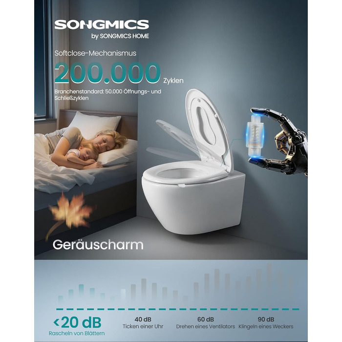 Дитячий сидіння-редуктор на унітаз SONGMICS BTL101WZ01, овальна форма (O-Form), білий, з системою плавного закривання, ручкою та швидким монтажем, матеріал Urea-Duroplast, витримує до 300 кг