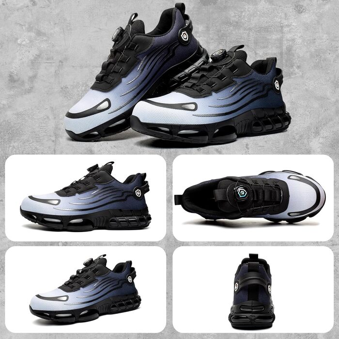 Робочі черевики: захисні черевики для чоловіків та жінок, сталевий капак, антипроколювання, легкі, спортивні, дихаючі, самозатягуючі, швидка застібка, модні, захисні черевики, розміри 36-46 EU (43 EU, синій 266)