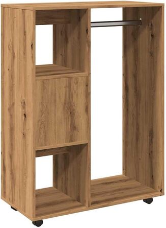 vidaXL Wardrobe with Open Compartment, 3 Side Shelves, Wheels, Coat Rack, Wardrobe, Bedroom, Closet, White 80x40x110cm Wood-Based Material (Handcrafted Oak)