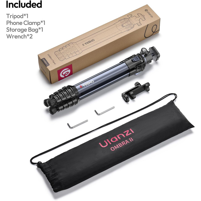 Штатив ULANZI Ombra II 156см з кульковою головкою 360°, компактний туристичний штатив з швидкоїдіючою платформою Uka, тринога для DSLR, Mirrorless камер, смартфонів (вага 1,21 кг, вантажопідйомність 10 кг)