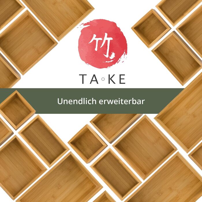 TAKE® 6-Piece Drawer Organizer Set made of 100% Natural Bamboo - Boxes in various sizes for Kitchen, Bathroom & Office, Vanity Organizer, Drawer Organizer