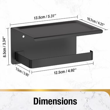 Тримач туалетного паперу HITSLAM без свердління, чорний, нержавіюча сталь з полицею, самоклеючий, для ванної кімнати