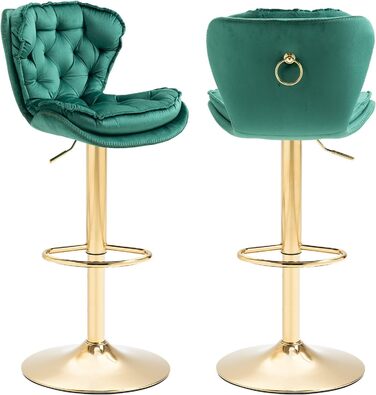 Emerald Velvet Bar Stools - Set of 2 | Adjustable Swivel Barstools for Kitchen & Home Bar