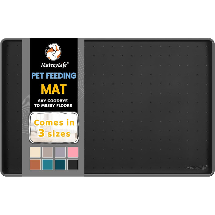Підкладка під миску для собак та котів MateeyLife, 60 x 40 см, чорна, силікон, неслизька