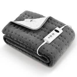 Електричне підігріваюче коврик 150x80 см сірий з 10 рівнями температури, автовимкненням та захистом від перегріву, легке кріплення до ліжка та матрацу (коралловий фліс)