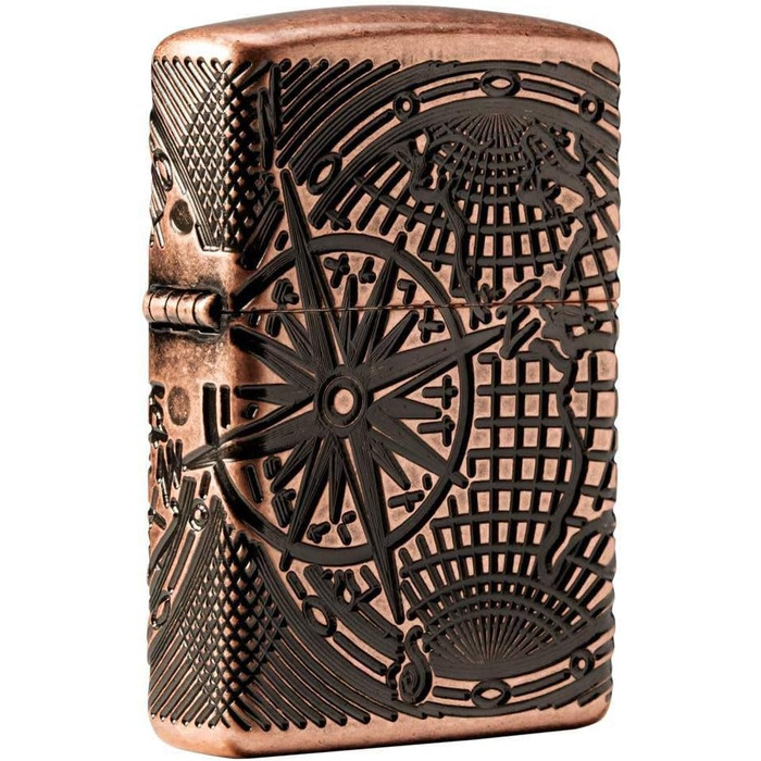 Zippo 29853 – World Map, Antique Copper – Gasoline Windproof Lighter, Refillable, in a High-Quality Gift Box