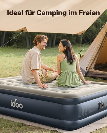 Надувний матрац iDOO для 2 осіб з електричним насосом, 152x203x46 см, для кемпінгу та гостей