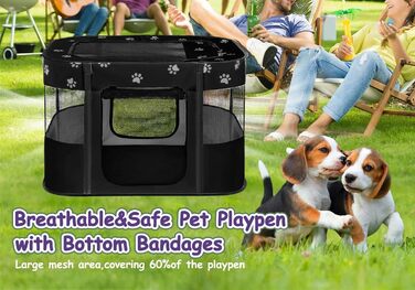 Portable Dog House Pet Pen 90x70x60cm - Foldable Pet Playpen, Crate, Kennel for Cats, Dogs, Puppies (Black)