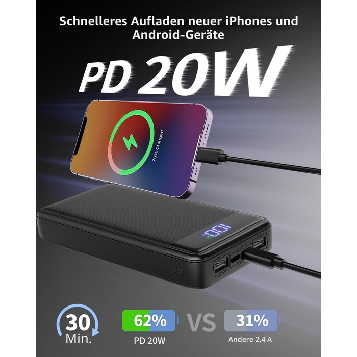Power Bank 26800mAh 22.5W з USB-C PD3.0 QC4.0, Чорний - Зовнішній акумулятор для iPhone, iPad