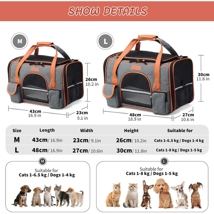 Транспортна переноска для котів та собак PETCUTE, сіра (L)