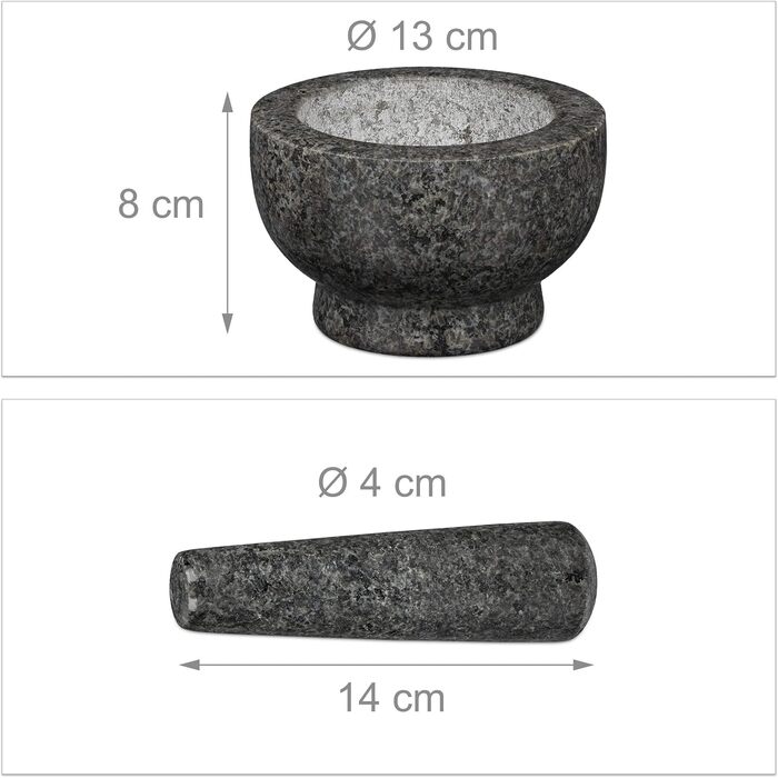 Набір для приготування спецій Relaxdays: гранітний ступка з толуштою, Ø 13 см, 250 мл, сірий