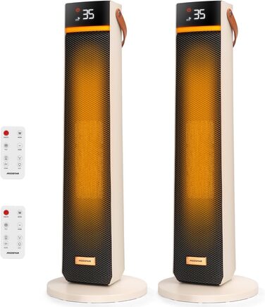 Електричний обігрівач Aigostar 2000W з пультом, ECO-режим, PTC кераміка, таймер 24г, тихий, осциляція 75°, 4 режими, захист від перекидання та перегріву, білий (2 шт)