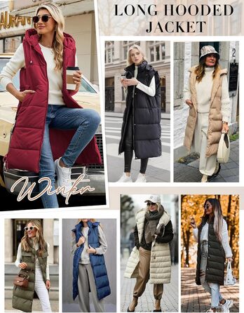 Жіноча довга степкова жилетка Vancavoo з капюшоном, червона, XXL