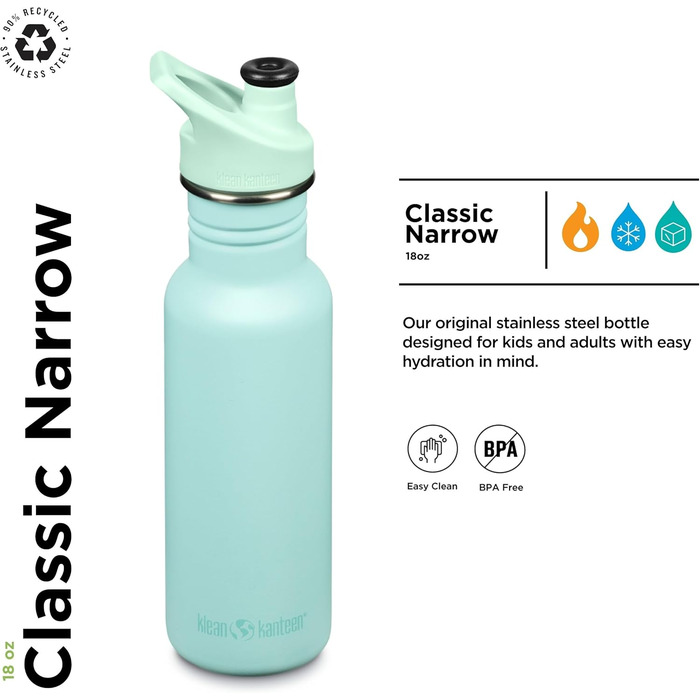 Klean Kanteen Classic Narrow Water Bottle 18 oz (Pastel Turquoise)