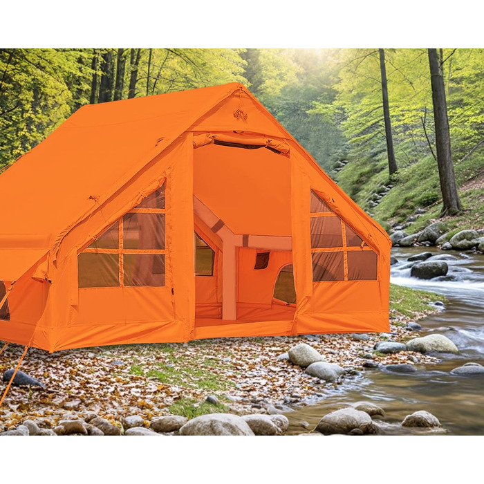 Надувний кемпінговий намет Glamping для 4 осіб, помаранчевий - 2025, з москітною сіткою та захистом від дощу