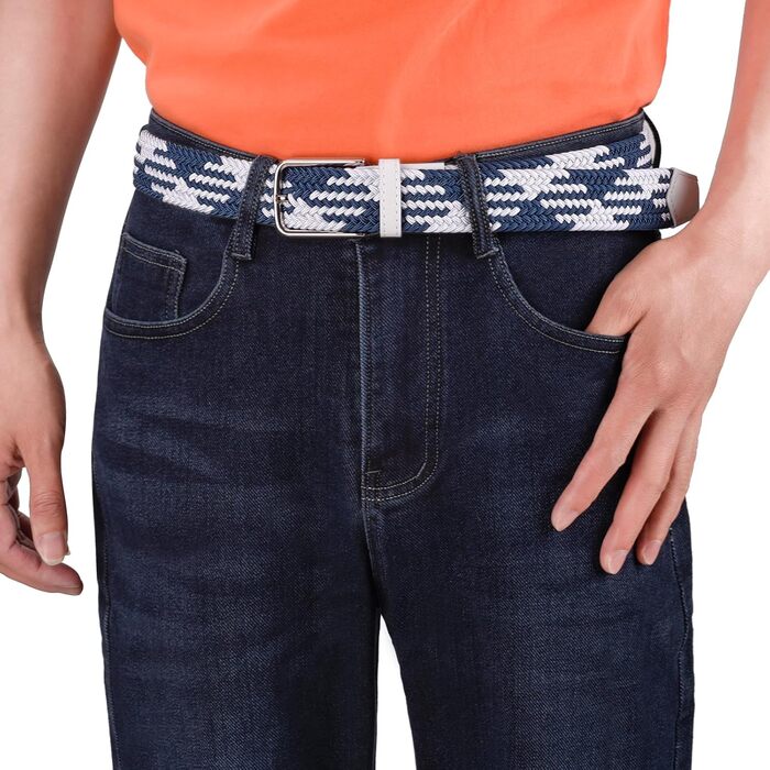 Еластичний пояс для гольфу для чоловіків та жінок, повсякденний, розтяжний, тканий, 3,5 см, білий/сірий, S-Fit, обхват талії 34'-40' (довжина: 45')