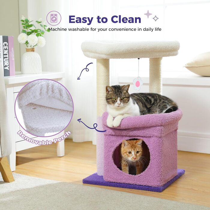 PAWZ Road Cat Tree, Multi-Tier Cat Tower with Sisal-Covered Scratching Post, Cozy Cat Condo, and Large Cat Perch for House Cats, (Purple)