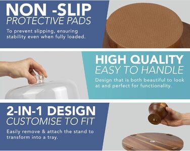 Підставка для тортів HEFTMAN 25,4 см з куполоподібним кришкою – 2-в-1 антиковзаюча підставка з акації з прозорою кришкою з акрилу для тортів, випічки, сирних дощок – ідеально для дня народження, весілля, святкування