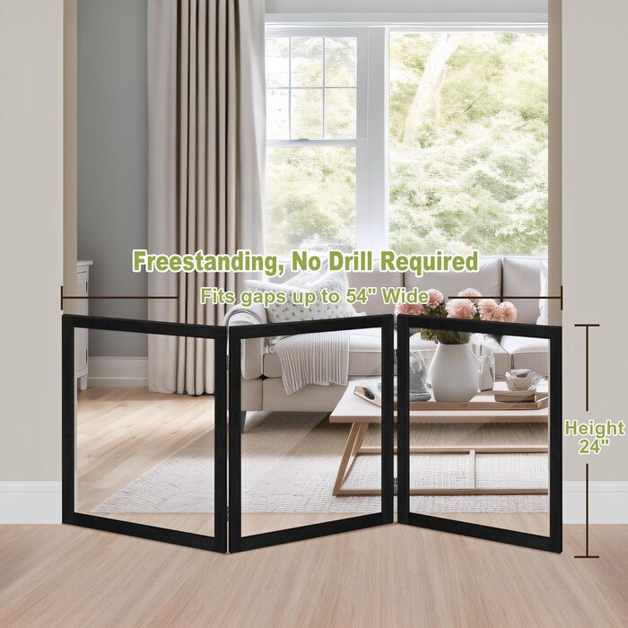 Дерев'яне воріт для собак, 4 панелі, широке, 76,2 см, розкладне, бар'єр для тварин, масивне дерево та сталевий дріт, захисне воріт для дверей, коридорів, 76 см заввишки