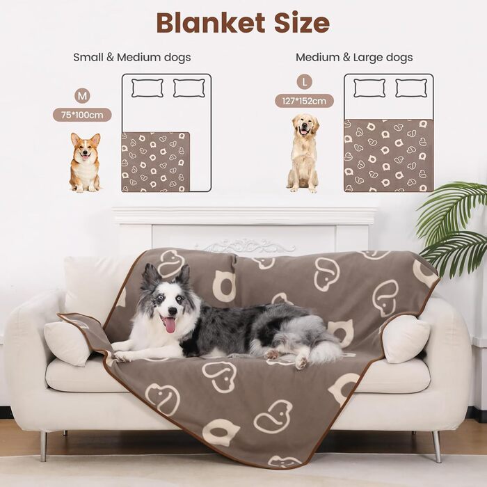 Водонепроникний килимок для собак, 152x127 см, фланель та шерпа, для середніх та великих собак, машинне прання - чорний (100x75 см, коричневий)