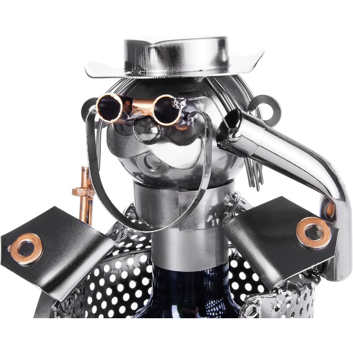 BRUBAKER Wine Bottle Holder Hunter - Bottle Rack Sculpture made of Metal with Gift Card - Silver Wine Gift Height 33 cm