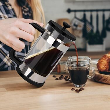 Френч-прес RAINBEAN 600мл: кавоварка з нержавіючої сталі, 3 фільтри, термостійке скло Borosilikat, для кави та чаю