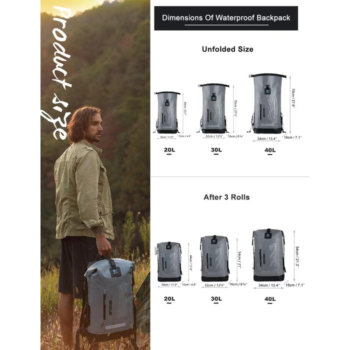Водонепроникний рюкзак IDRYBAG Dry Bag 20/30/40 л для подорожей, плавання, каякінгу, чоловіків, туристичний гермомішок