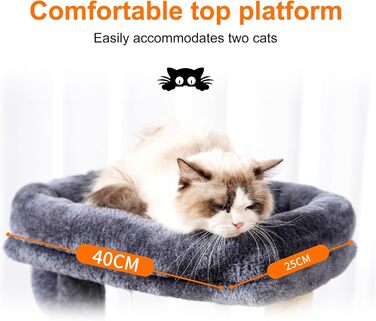 Кігтеточка-кімнатний комплекс Heybly Kratzbaum 100см з платформою, гротою, 2 гамаками та іграшками. Колір: сірий. Модель: HCT006SG