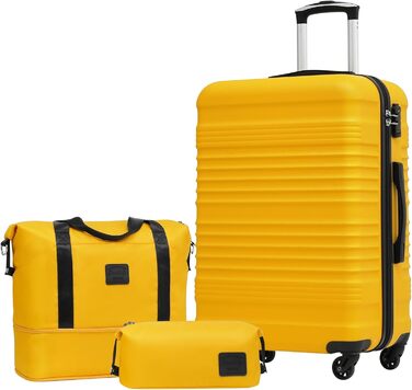 Набір валіз COOLIFE 6 в 1: 16', 20', 24', 28' + сумка та органайзер | ABS, 360° колеса, TSA-замок | Ідеально для подорожей, відпочинку та навчання – набір валіз для сім'ї | Білий/Коричневий (середній набір 3 шт, жовто/чорний)