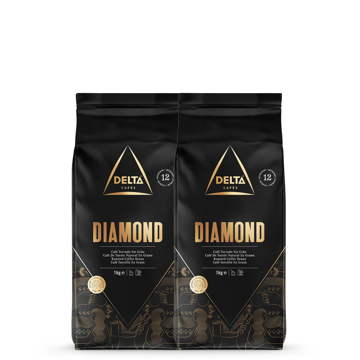 Кава в зернах Delta Cafés Diamond, інтенсивність 12, суміш арабіки з нотками меду та стиглих фруктів, 2 кг (2 пакети по 1 кг)