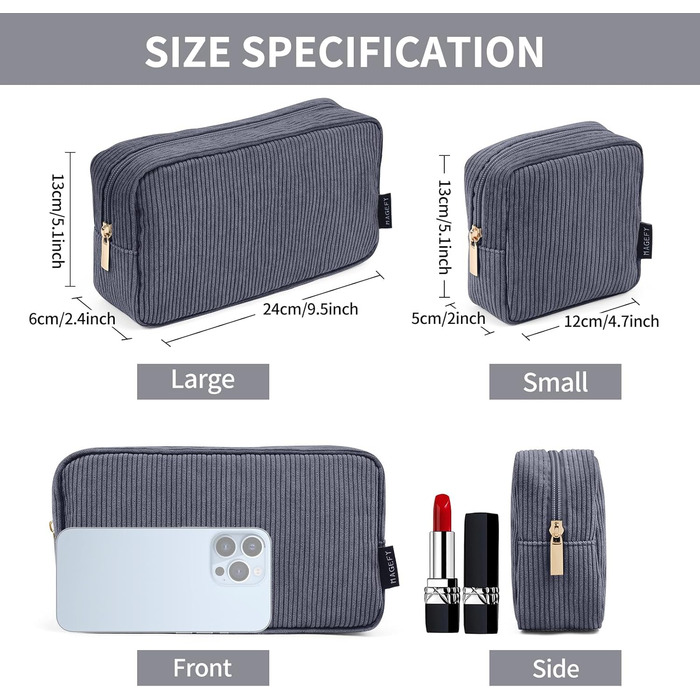 Косметичка MAGEFY для косметики та подорожей, сіра (2 шт.) - з відділеннями, з корду, для жінок