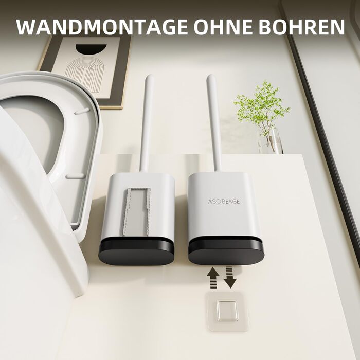 Щітка для унітазу ASOBEAGE з силікону: гнучкий наконечник, ручка з нержавіючої сталі, настінний кріплення, швидковисихаючий тримач для чищення ванної кімнати (Чорний) (Ширина 3 см, 1 шт.)