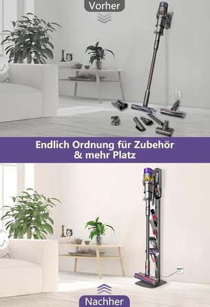 Кріплення та зарядний стан для пилососів Dyson V8–V15 та Gen5 – настінний тримач для акумуляторного пилососа з органайзером для насадок, щіток та кабелю, темно-сірий