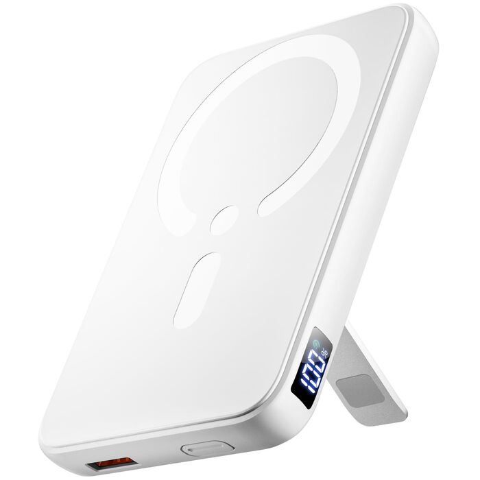 Магнітний Power Bank для MagSafe 12000mAh 22.5W з PD, LED-дисплеєм та USB-C для iPhone 17/16/15/14/13/12 Pro Max, білий