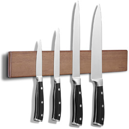 ENOKING Magnetic Knife Strip, Self-Adhesive, 40 cm, Acacia Wood Knife Magnet Strip, Magnetic Knife Holder with Extra Strong Magnet, Magnetic Knife Holder for Knives and Kitchen Utensils