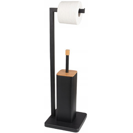 Тримач для йоржика Yoka Home, металевий, чорний матовий, з тримачем для туалетного паперу