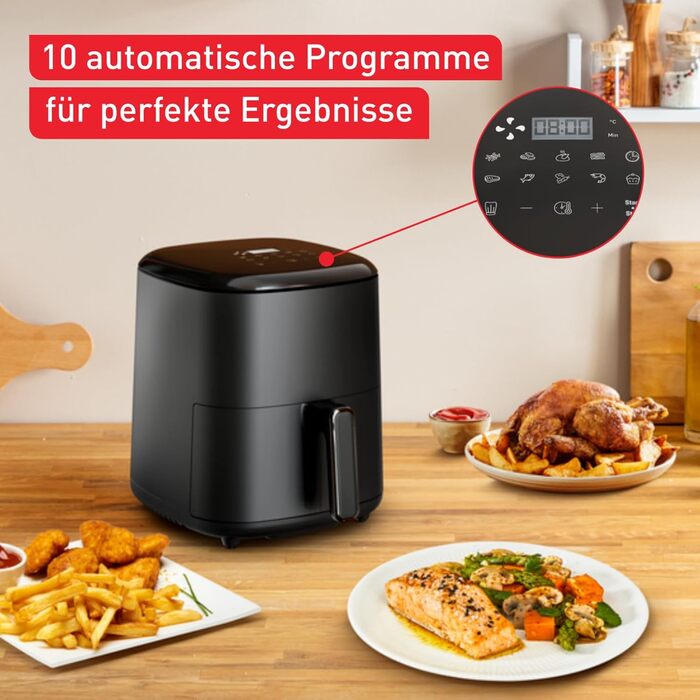 Аерофритюрниця Tefal EY2458 Easy Fry Max, 5 л, 10 програм, антипригарне покриття, сенсорне керування, енергоощадна, чорна